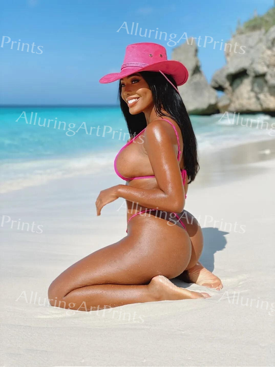Risque Monifa Jansen Black Model Print Pretty Woman Petite Exotic Busty Boobs Butt Hat Bikini Beach Fine Wall Art J1077