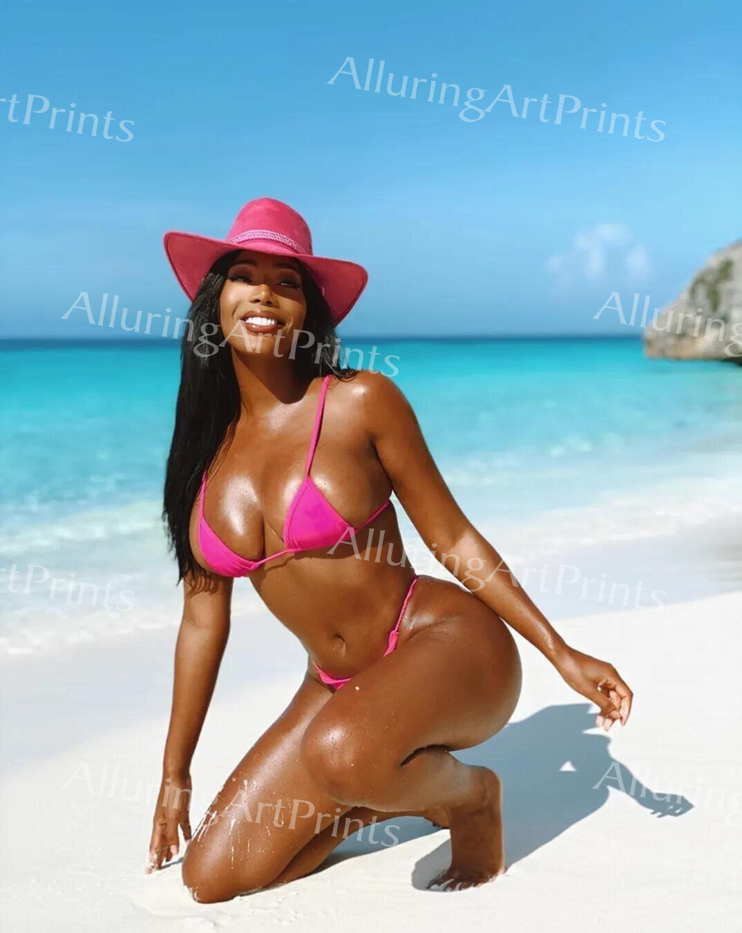 Risque Monifa Jansen Black Model Print Pretty Woman Petite Exotic Busty Boobs Butt Hat Bikini Beach Hot Fine Wall Art J1079