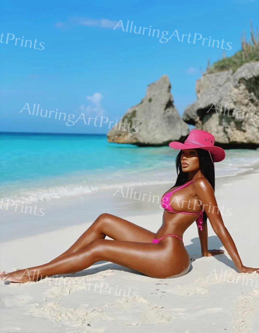 Risque Monifa Jansen Black Model Print Pretty Woman Petite Exotic Busty Boobs Butt Hat Bikini Beach Hot Legs Fine Wall Art J1080