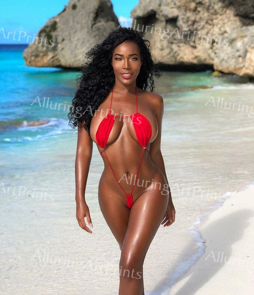 Risque Monifa Jansen Black Model Print Pretty Woman Petite Exotic Busty Boobs Butt Bikini Beach Hot Legs Fine Wall Art J1086