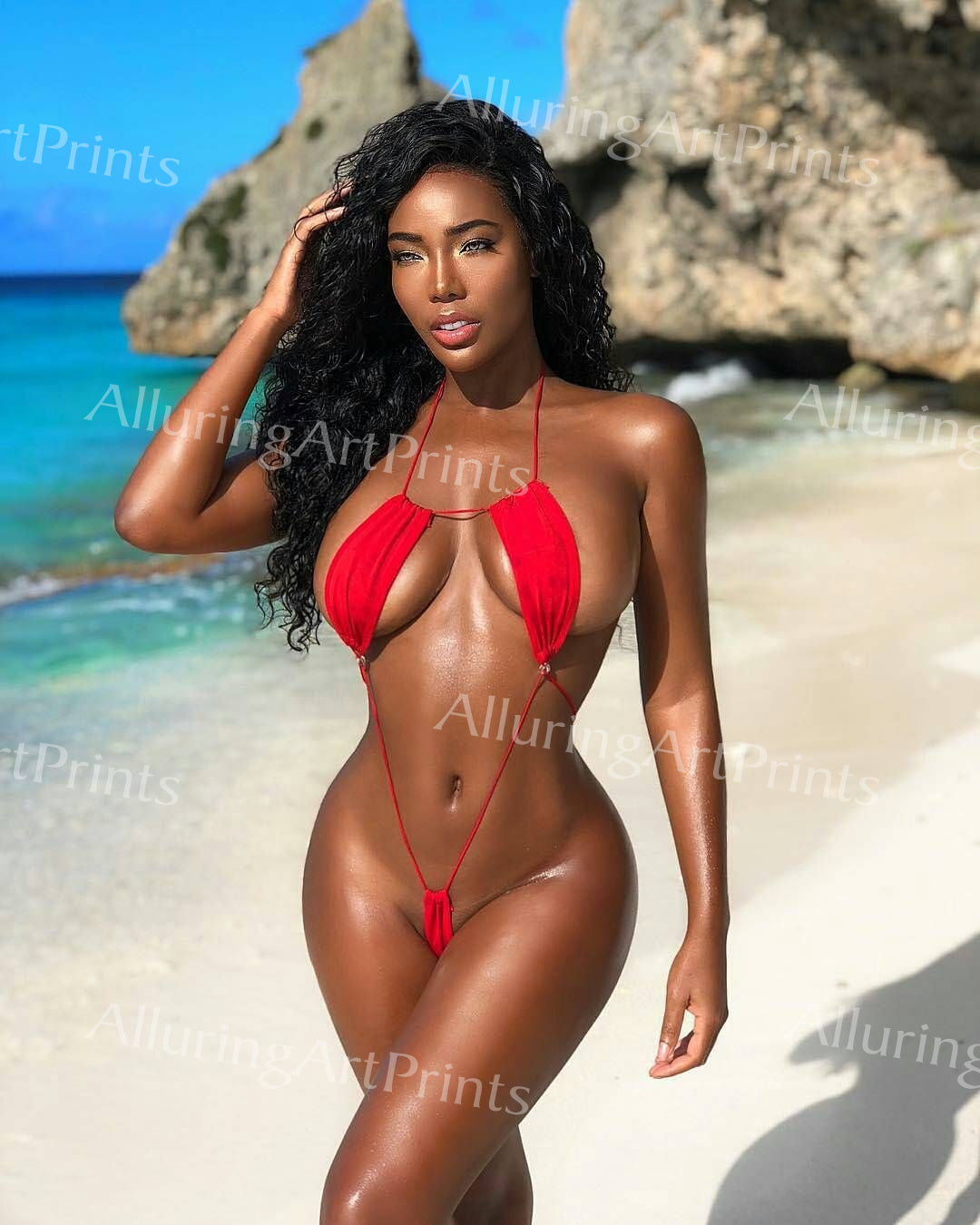 Risque Monifa Jansen Black Model Print Pretty Woman Petite Exotic Busty Boobs Butt Bikini Beach Hot Legs Fine Wall Art J1089