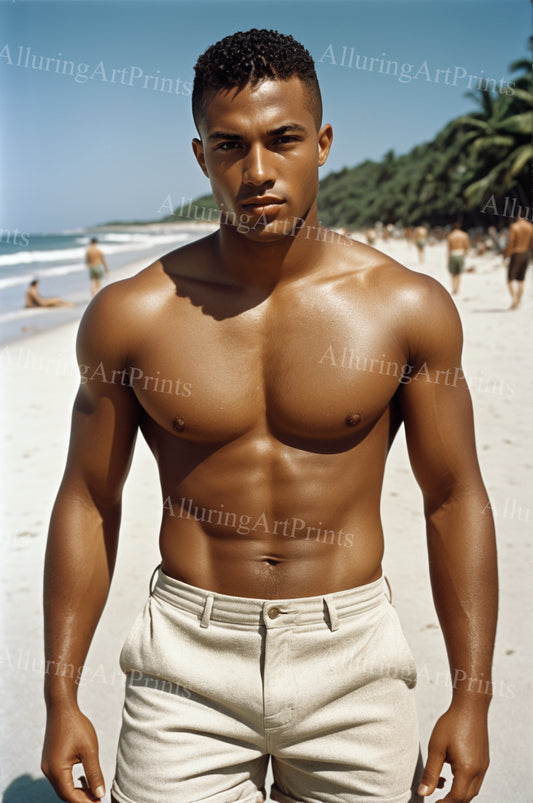 Black Male Model Muscular Digital Art AI Fantasy - 118A