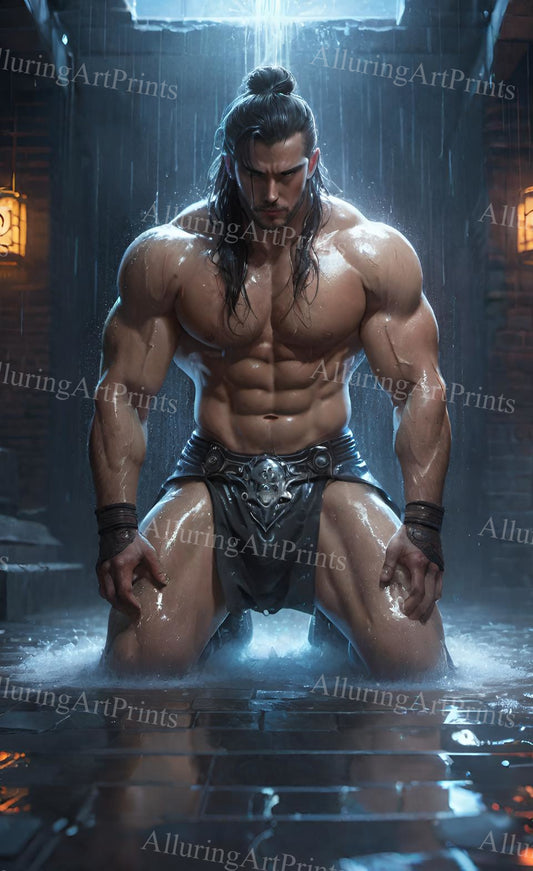 Male Model Muscular Digital Art AI Fantasy - 190A