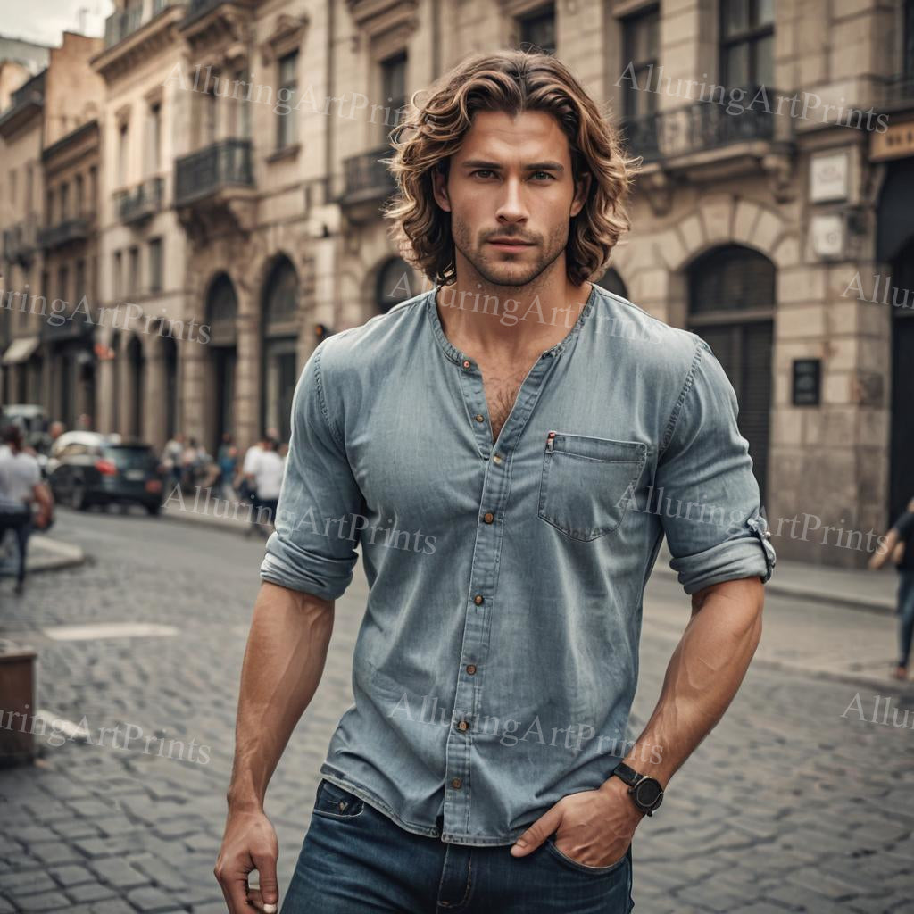 Male Model Muscular Digital Art AI Fantasy - A829