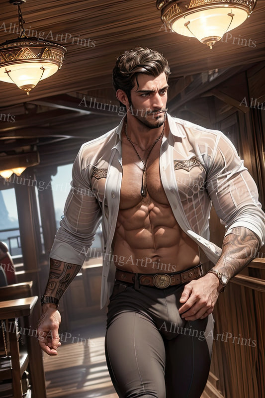 Male Model Muscular Digital Art AI Fantasy - A846
