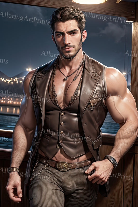 Male Model Muscular Digital Art AI Fantasy - A854
