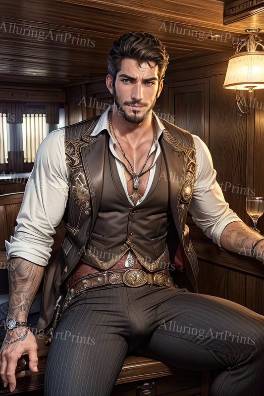 Male Model Muscular Digital Art AI Fantasy - A858