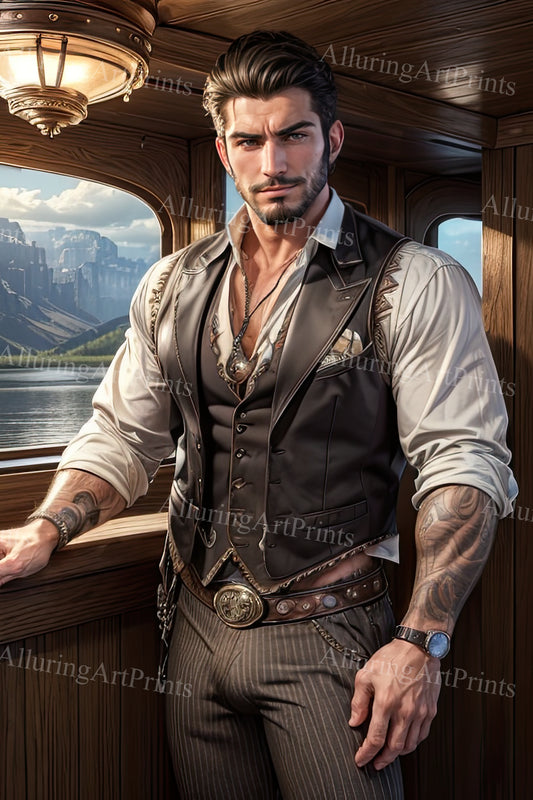 Male Model Muscular Digital Art AI Fantasy - A869