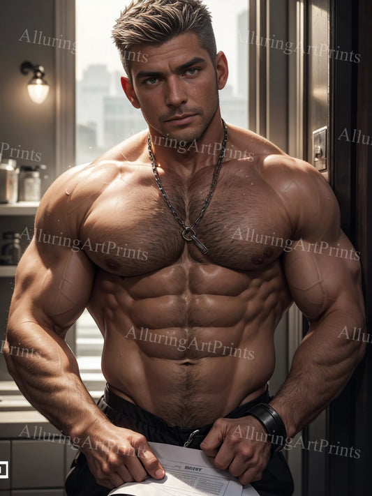 Male Model Muscular Digital Art AI Fantasy - A949