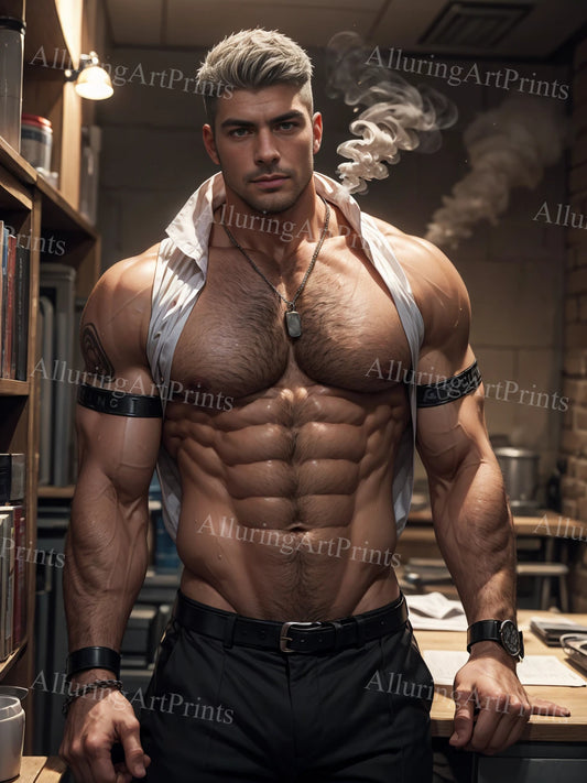 Male Model Muscular Digital Art AI Fantasy - A956