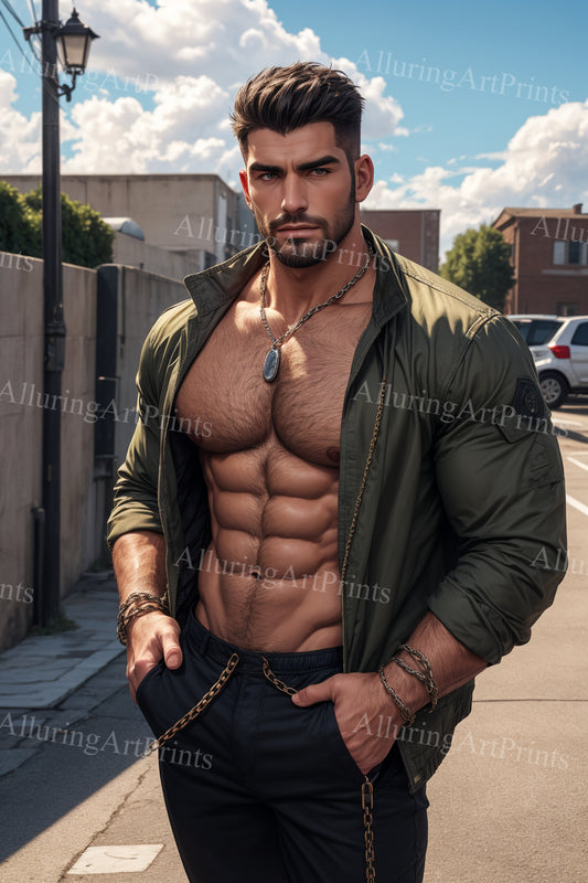 Male Model Muscular Digital Art AI Fantasy - 134B