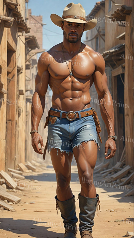 Black Male Model Muscular Cowboy Digital Art AI Fantasy - 263B