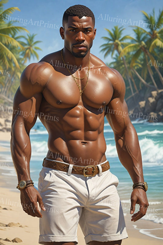 Black Male Model Muscular Digital Art AI Fantasy - 264B