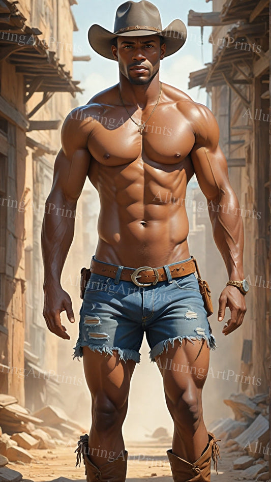 Black Male Model Muscular Cowboy Digital Art AI Fantasy - 274B