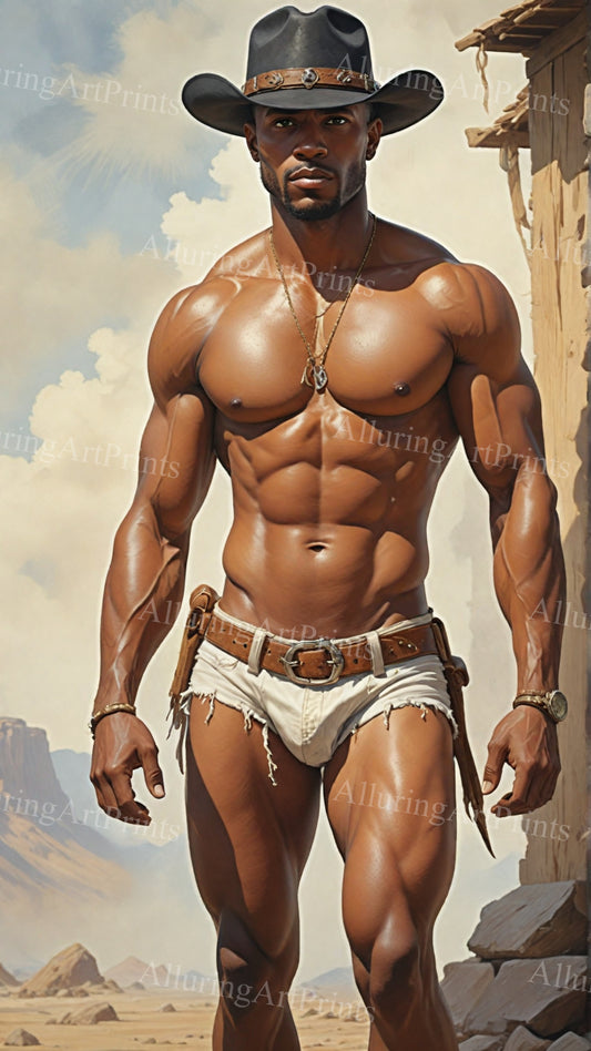 Black Male Model Muscular Cowboy Digital Art AI Fantasy - 278B