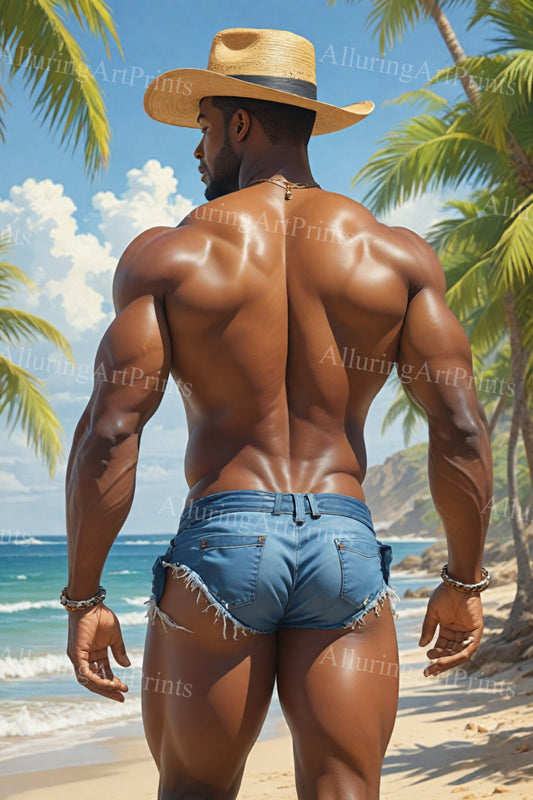 Black Male Model Muscular Buns Digital Art AI Fantasy - 286B