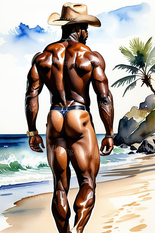 Black Male Model Muscular Buns Digital Art AI Fantasy - 290B
