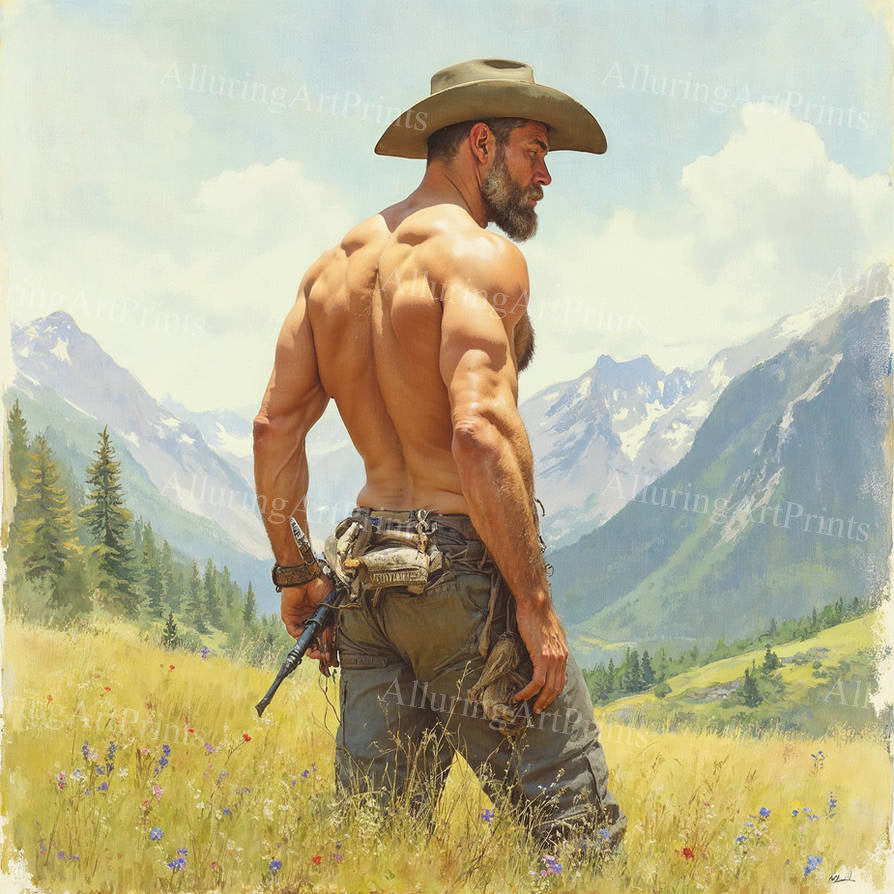 Male Model Muscular Cowboy Digital Art AI Fantasy - 321B