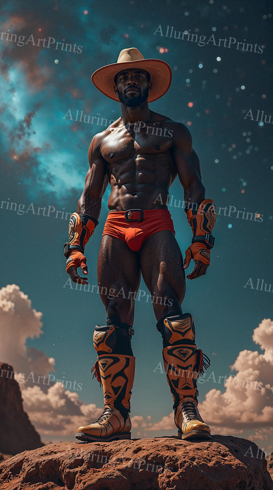 Black Male Model Muscular Cowboy Digital Art AI Fantasy - 335B