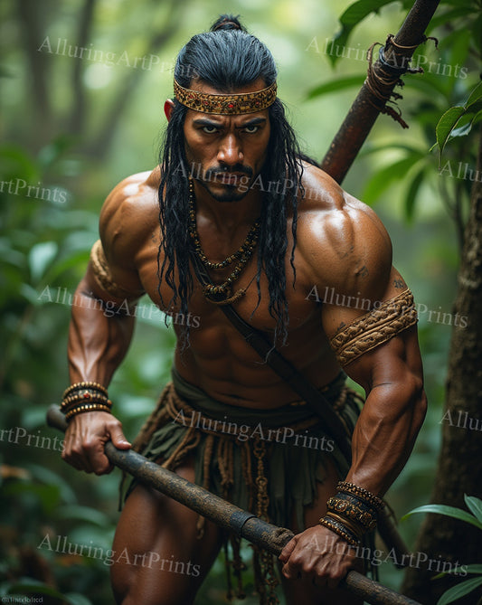 Male Model Muscular Hairy Digital Art AI Fantasy - 341B