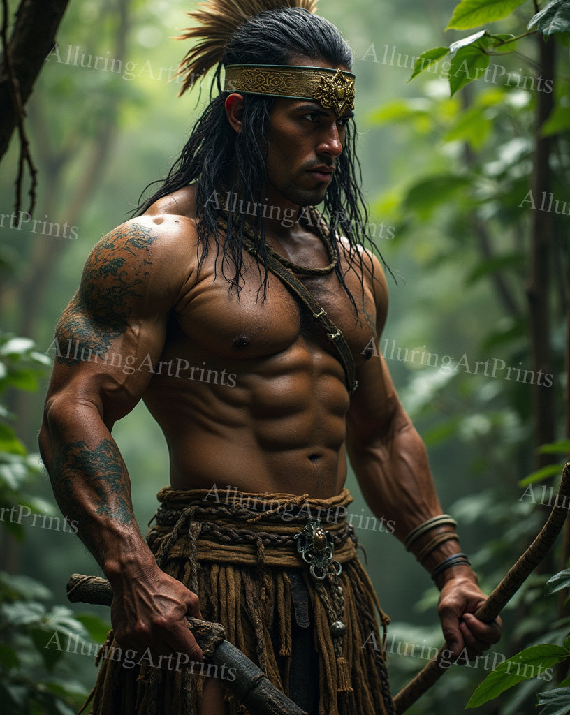 Male Model Muscular Hairy Digital Art AI Fantasy - 342B