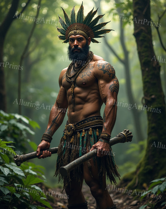 Male Model Muscular Hairy Digital Art AI Fantasy - 344B