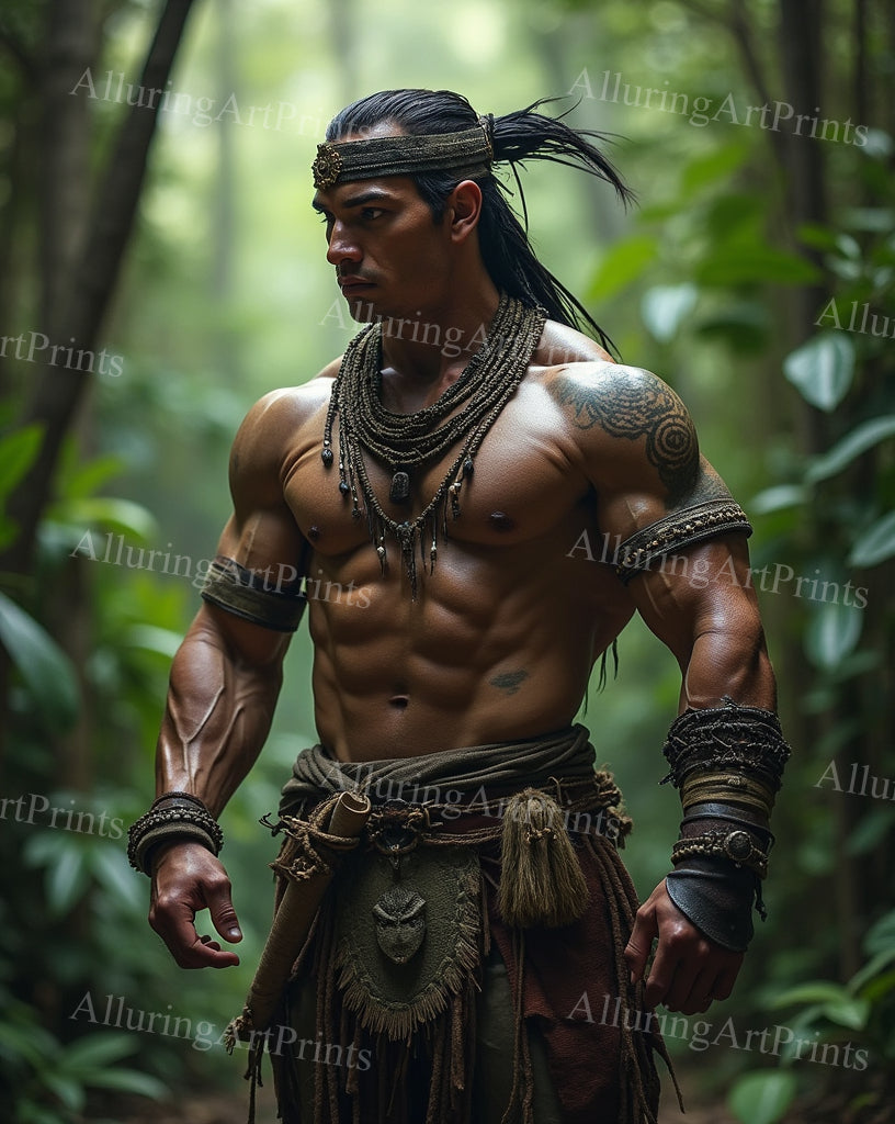 Male Model Muscular Hairy Digital Art AI Fantasy - 345B