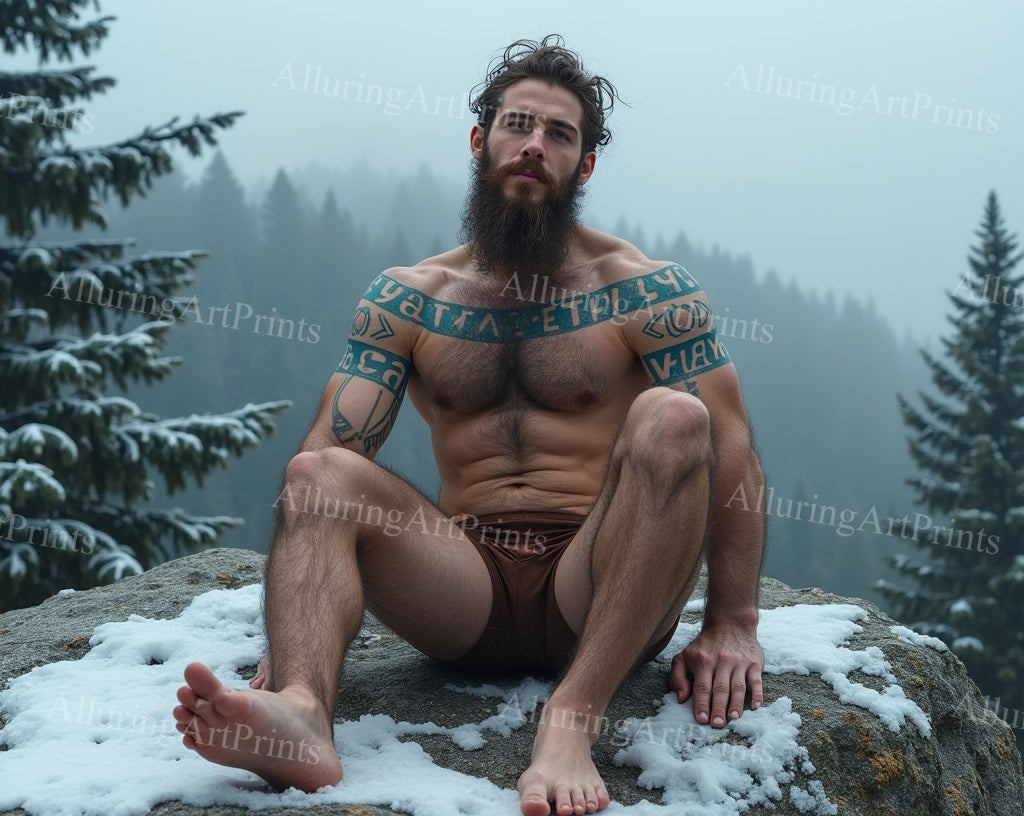Male Model Muscular Tattoo Hairy Digital Art AI Fantasy - 358B