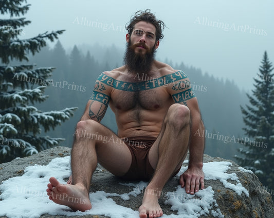 Male Model Muscular Tattoo Hairy Digital Art AI Fantasy - 358B