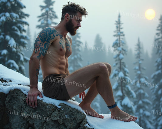 Male Model Muscular Tattoo Hairy Digital Art AI Fantasy - 359B