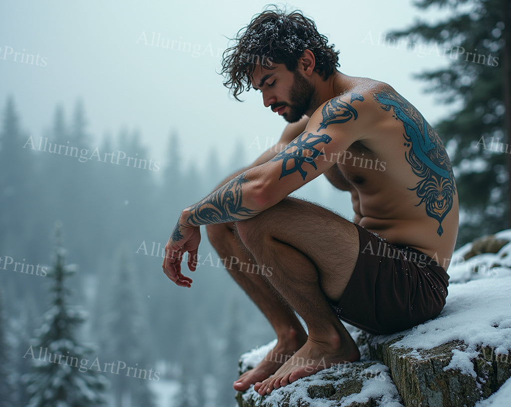 Male Model Muscular Tattoo Hairy Digital Art AI Fantasy - 360B