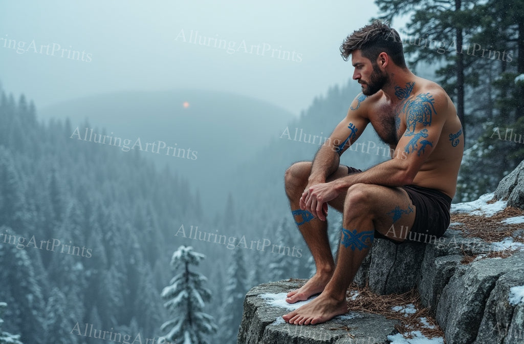 Male Model Muscular Tattoo Hairy Digital Art AI Fantasy - 361B