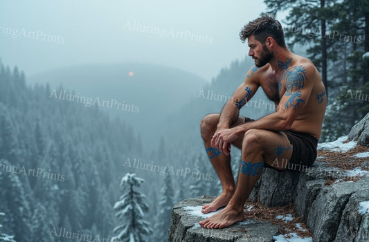 Male Model Muscular Tattoo Hairy Digital Art AI Fantasy - 361B