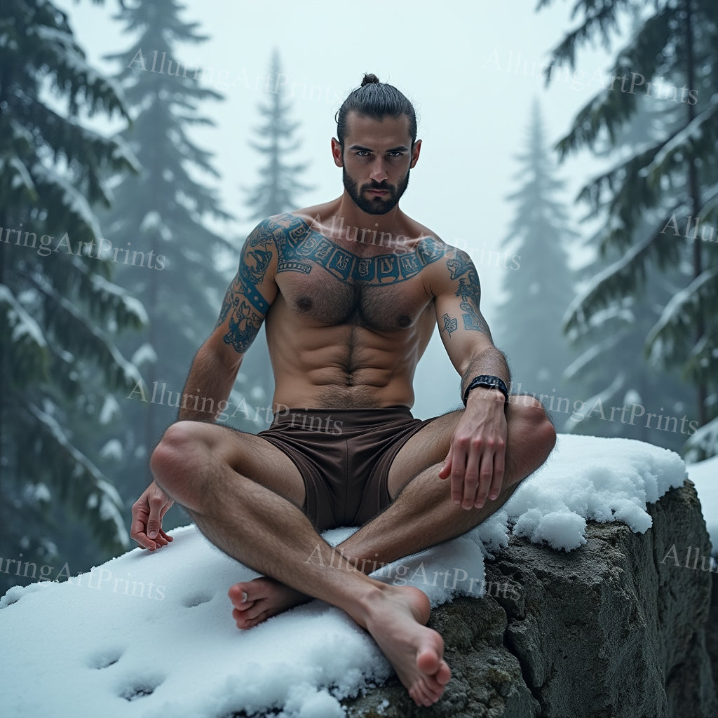 Male Model Muscular Tattoo Hairy Digital Art AI Fantasy - 362B