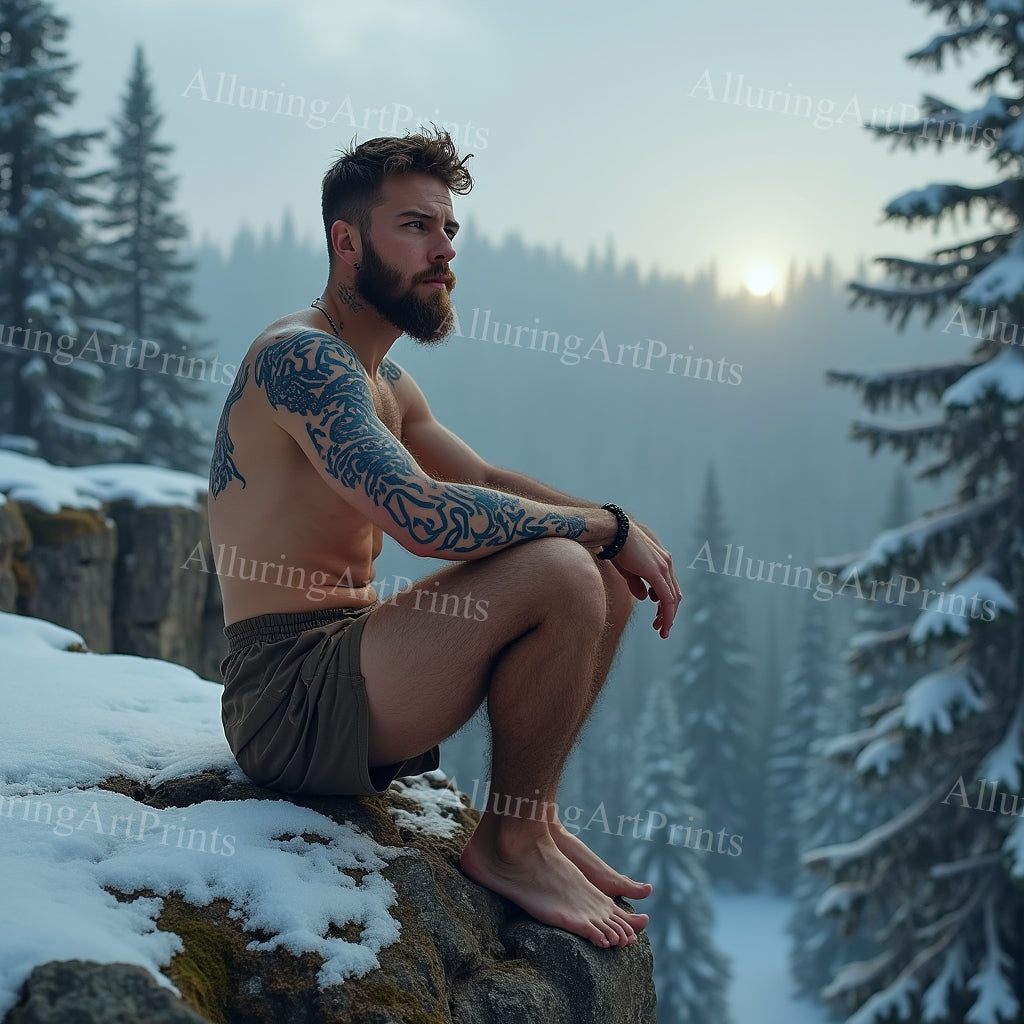 Male Model Muscular Tattoo Hairy Digital Art AI Fantasy - 363B