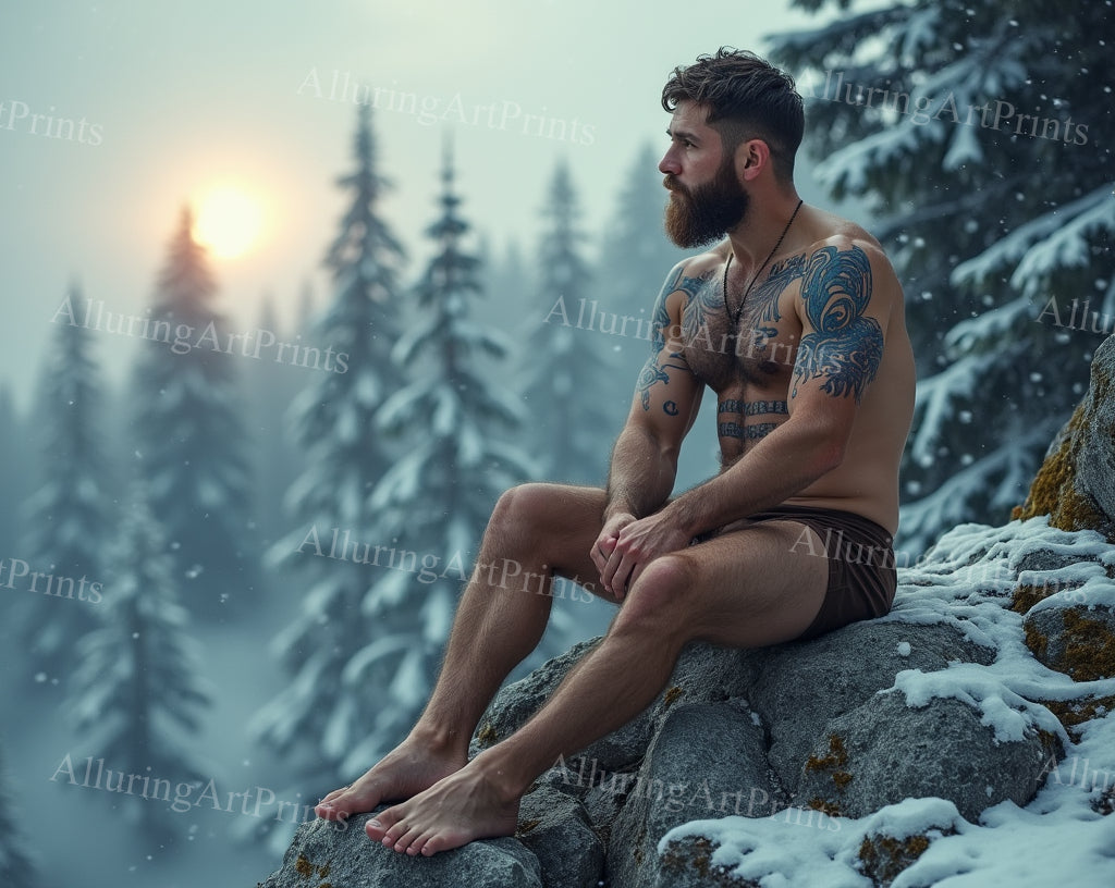 Male Model Muscular Tattoo Hairy Digital Art AI Fantasy - 365B