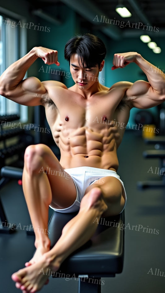 Asian Male Model Muscular Workout Gym Digital Art AI Fantasy - 367B