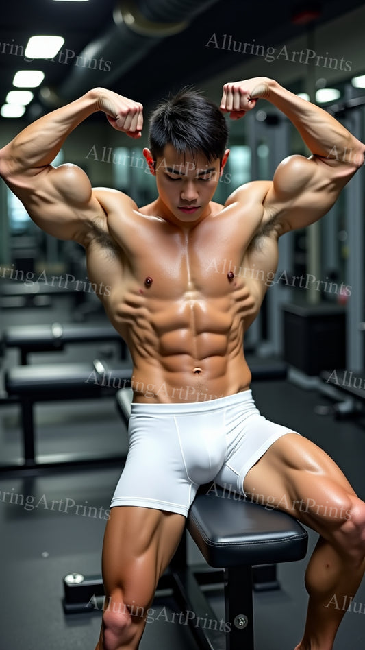 Asian Male Model Muscular Workout Gym Digital Art AI Fantasy - 368B