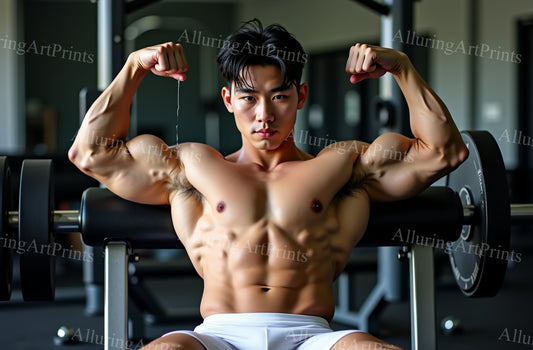 Asian Male Model Muscular Workout Gym Digital Art AI Fantasy - 371B