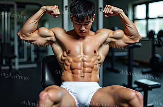 Asian Male Model Muscular Workout Gym Digital Art AI Fantasy - 373B