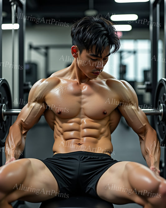 Asian Male Model Muscular Workout Gym Digital Art AI Fantasy - 374B