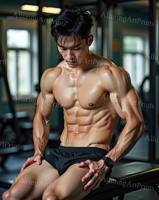 Asian Male Model Muscular Workout Gym Digital Art AI Fantasy - 375B