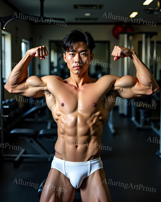 Asian Male Model Muscular Workout Gym Digital Art AI Fantasy - 377B