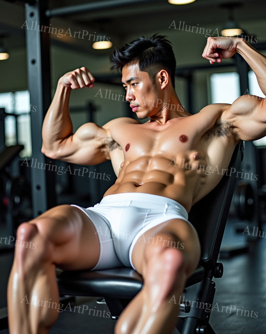 Asian Male Model Muscular Workout Gym Digital Art AI Fantasy - 378B