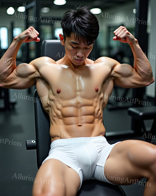 Asian Male Model Muscular Workout Gym Digital Art AI Fantasy - 380B