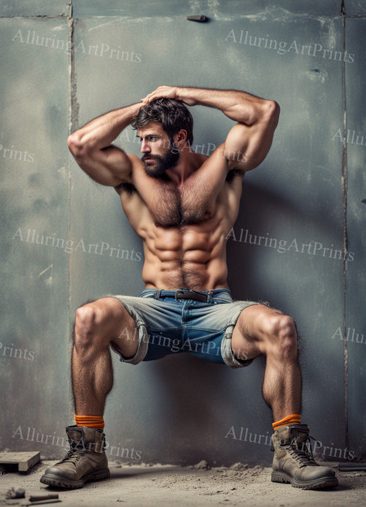 Male Model Muscular Hairy Digital Art AI Fantasy - 387B