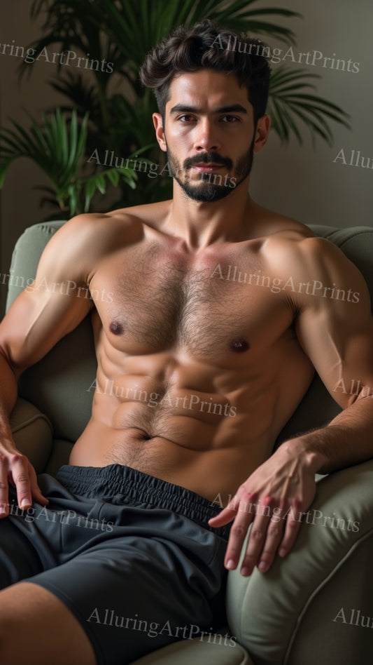 Male Model Muscular Hairy Digital Art AI Fantasy - 402B