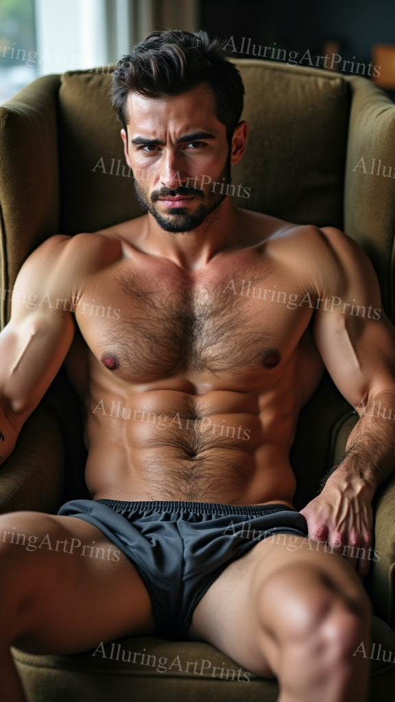 Male Model Muscular Hairy Digital Art AI Fantasy - 408B
