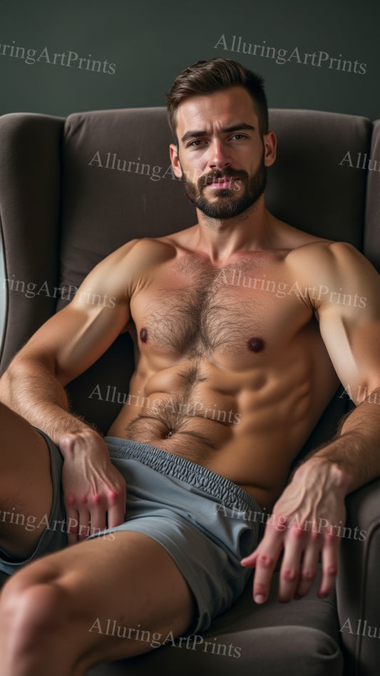 Male Model Muscular Hairy Digital Art AI Fantasy - 409B