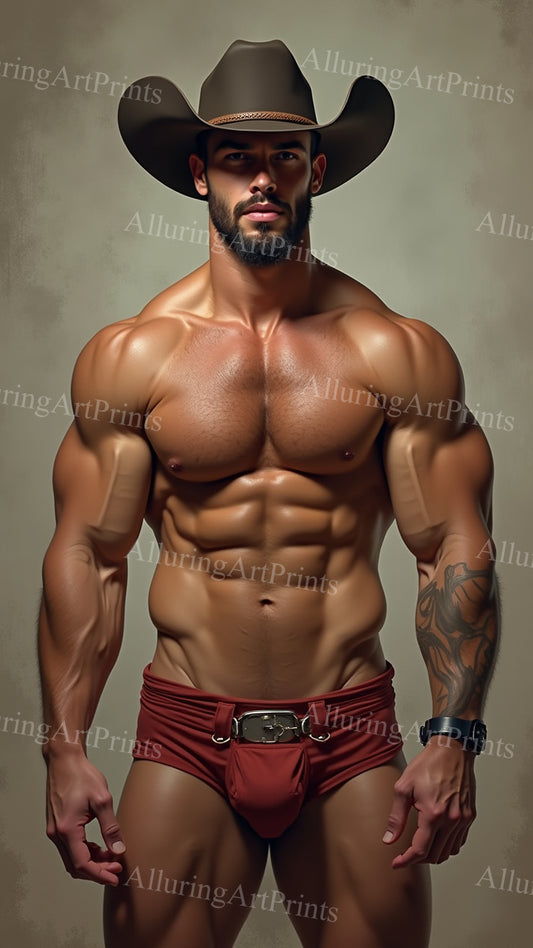 Male Model Muscular Cowboy Digital Art AI Fantasy - 411B